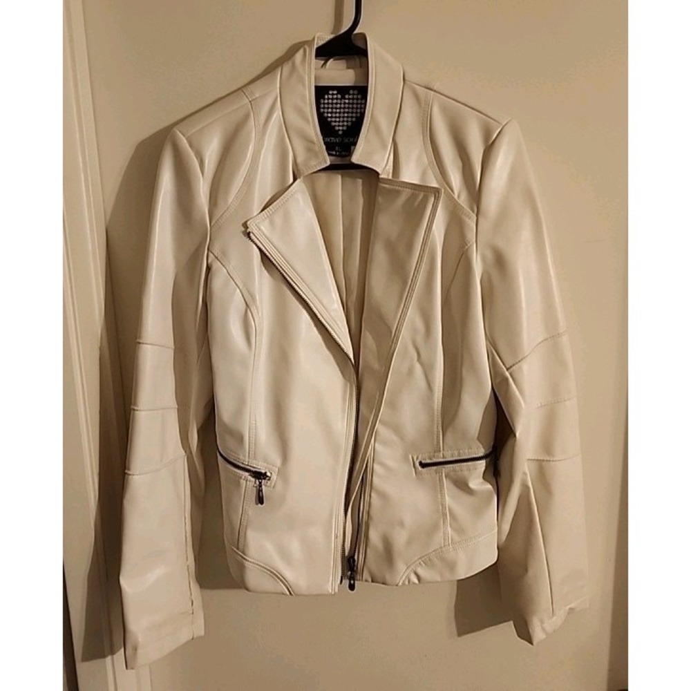 Brave Soul Womens Faux Leather White Jacket XL